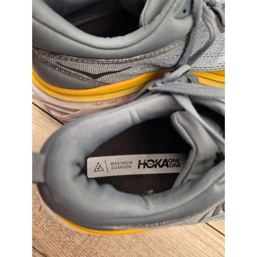Hoka One One Bondi 8 Wide Mens Running Shoes Grey Yellow Low Top Sneakers‎ 12 EE
